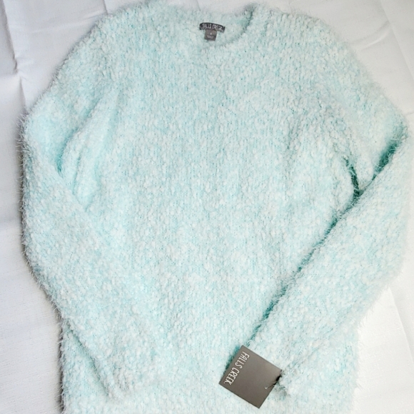 light blue fuzzy sweater